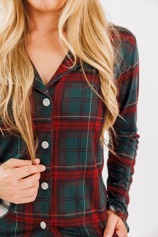 Women's Bamboo Long Sleeve Ruffle Flare Set - Holiday Heritage Plaid