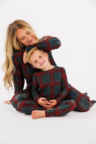 Women's Bamboo Long Sleeve Ruffle Flare Set - Holiday Heritage Plaid
