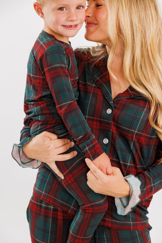 Women's Bamboo Long Sleeve Ruffle Flare Set - Holiday Heritage Plaid
