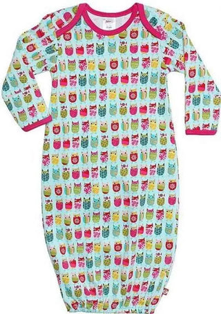 Zutano Layette Gown Aqua Owls with Pink Trim Zutano Size: Newborn