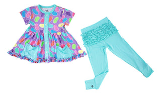 Birdie Bean Girl's Bamboo Short Sleeve Peplum Top and Pants Outfit Set - Julie (Jellybeans)