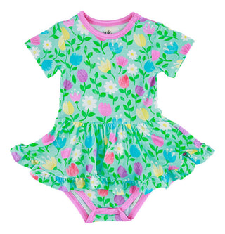 Birdie Bean Girl's Bamboo Short Sleeve Twirl Bodysuit Dress - Blossom (Floral)