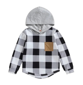 Baby Riddle Boy's Hooded Long Sleeve Pullover Top - Buffalo Check