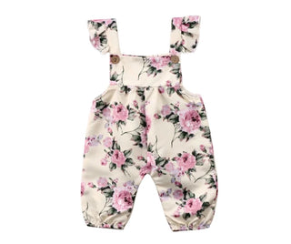 Baby Riddle Girl's Sleeveless Button Overalls - Cream Floral