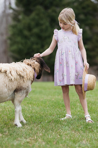 Pink Chicken Girl's Leila Dress - Lavender Lambs