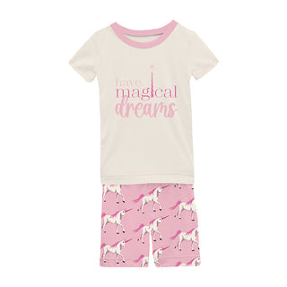 Kickee Pants Girl's Print Short Sleeve Graphic Tee Pajama Set with Shorts - Cake Pop Prancing Unicorn