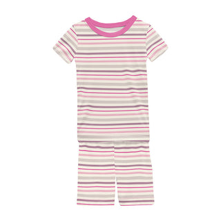Kickee Pants Girl's Print Short Sleeve Pajama Set with Shorts - Whimsical Stripe