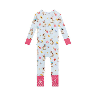 Posh Peanut Girl's Bamboo Convertible Footie Romper - Tinsley Jane (Bunnies and Floral)