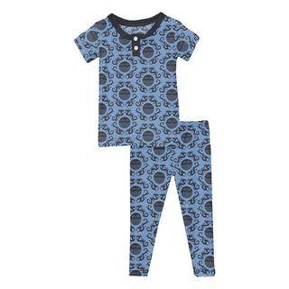 Kickee Pants Boy's Print Short Sleeve Henley Pajama Set - Dream Blue Four Dragons