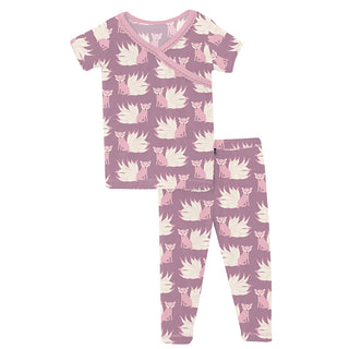 Kickee Pants Girl's Print Short Sleeve Scallop Kimono Pajama Set - Pegasus Kitsune