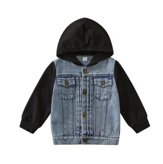 Baby Riddle Boy's Long Sleeve Sweatshirt Hooded Denim Jacket - Black