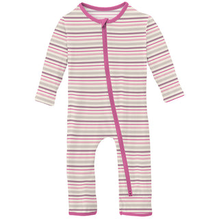 Kickee Pants Girl's Print Coverall with 2-Way Zipper - Whimsical Stripe