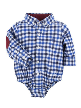 Andy and Evan Boys Long Sleeve Oxford Bodysuit - Blue Flannel Check