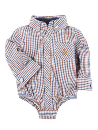 Andy and Evan Boys Long Sleeve Oxford Bodysuit - Orange and Navy Check