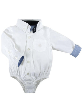 Andy and Evan Boys Long Sleeve Oxford Bodysuit - White