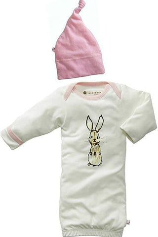 Babysoy Girls Layette Gown and Hat Gift Set - Peony and Rabbit