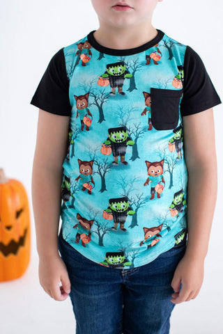 Birdie Bean Boy's Pocket T-Shirt - Jasper (Monsters and Werewolves)