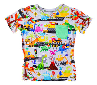 Birdie Bean Boys Pocket T-Shirt - Rex Dinos and Construction