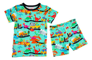 Birdie Bean Boy's Short Sleeve Pajama Set with Shorts - Robby (Dinos & Construction)