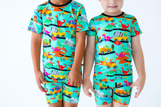 Birdie Bean Boy's Short Sleeve Pajama Set with Shorts - Robby (Dinos & Construction)