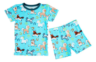 Birdie Bean Boy's Short Sleeve Pajama Set with Shorts - Toby (Horses)