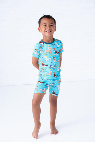 Birdie Bean Boy's Short Sleeve Pajama Set with Shorts - Toby (Horses)