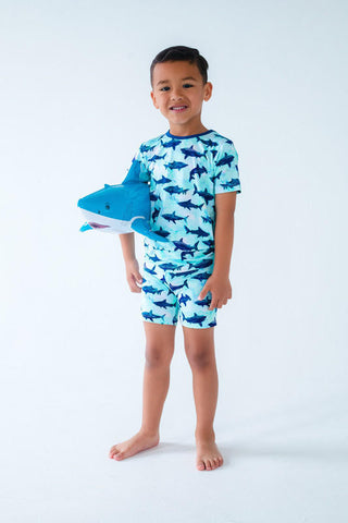 Birdie Bean Boy's Short Sleeve Pajama Set with Shorts - Wade (Blue Tie Dye Ocean & Sharks)