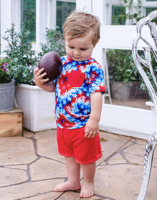 Birdie Bean Boys Short Sleeve T-Shirt and Shorts Outfit Set - Maverick Patriotic Tie Dye