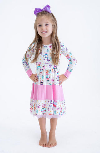 Birdie Bean Girl's Bamboo Long Sleeve Dress - Fritz (Nutcrackers and Gift Boxes)