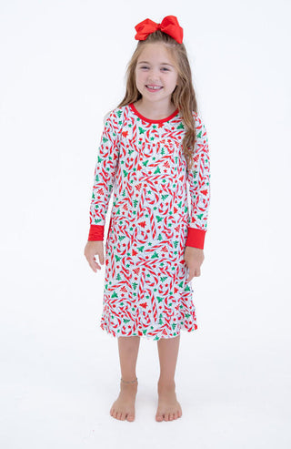 Birdie Bean Girl's Bamboo Long Sleeve Gown - Cindy (Candy Cane)
