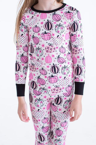 Girl's Bamboo Long Sleeve Pajama Set - Quinn (Pumpkins)Birdie BeanSize: 2T