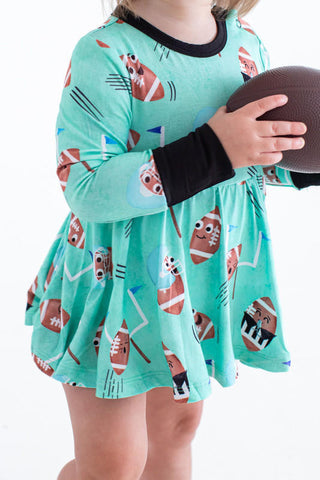 Birdie Bean Girl's Bamboo Long Sleeve Twirl Bodysuit Dress - Elliot (Football)