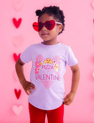 Birdie Bean Girl's Bamboo Short Sleeve Graphic T-Shirt - Care Bears Pizza Valentine 