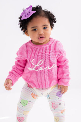 Birdie Bean Girl's Chunky Knit Sweater - Pink 'Love' 