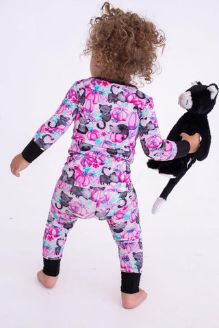 Birdie Bean Girl's Long Sleeve Pajama Set - Buffy (Pumpkins with Cats and Spiders)
