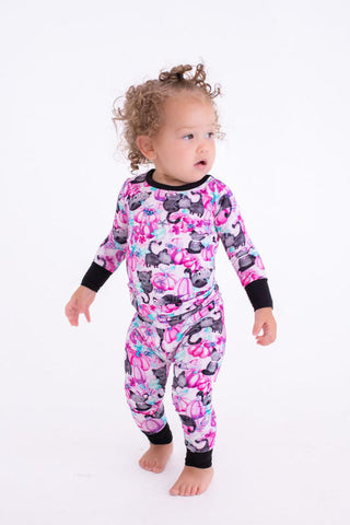 Birdie Bean Girl's Long Sleeve Pajama Set - Buffy (Pumpkins with Cats and Spiders)