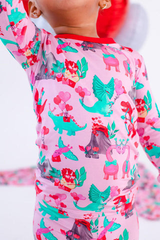 Birdie Bean Girl's Long Sleeve Pajama Set - Cera (Pink Dinos)