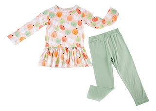 Birdie Bean Girls Long Sleeve Peplum Top and Leggings Outfit Set - Hazel Pumpkins