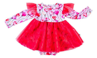 Birdie Bean Girl's Long Sleeve Tulle Twirl Bodysuit Dress - Amara (Heart Balloons)
