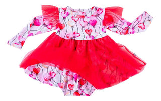 Birdie Bean Girl's Long Sleeve Tulle Twirl Bodysuit Dress - Amara (Heart Balloons)