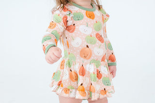 Birdie Bean Girls Long Sleeve Twirl Bodysuit Dress - Hazel Pumpkins