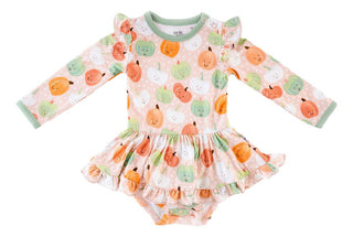 Birdie Bean Girls Long Sleeve Twirl Bodysuit Dress - Hazel Pumpkins