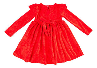 Birdie Bean Girls Long Sleeve Velvet Dress - Red