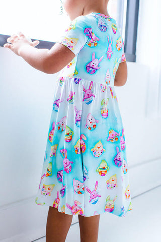 Birdie Bean Girl's Short Sleeve Dress - Elijah (Chick & Bunny Eggs)