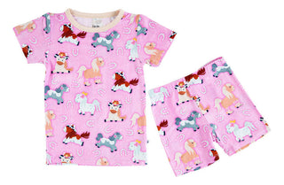 Birdie Bean Girl's Short Sleeve Pajama Set with Shorts - Kelsea (Horses)