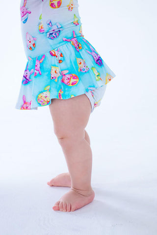 Birdie Bean Girl's Short Sleeve Twirl Bodysuit Dress - Elijah (Chick & Bunny Eggs)