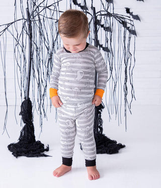 Birdie Bean Long Sleeve Pajama Set - Georgie (Stripes with Ghosts and Skeleton) Glow-in-the-Dark