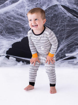 Birdie Bean Long Sleeve Pajama Set - Georgie (Stripes with Ghosts and Skeleton) Glow-in-the-Dark