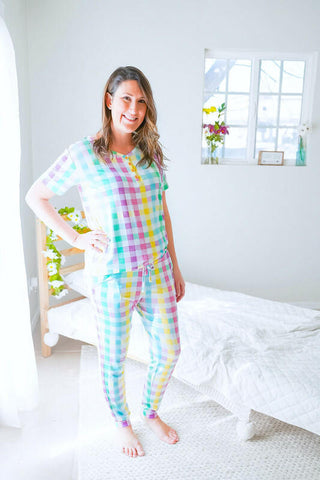 Birdie Bean Womens Short Sleeve Lounge Pajama Set - Mae Gingham