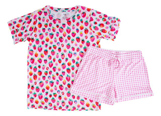 Birdie Bean Womens Short Sleeve Lounge Pajama Set with Shorts - Lucy Strawberries